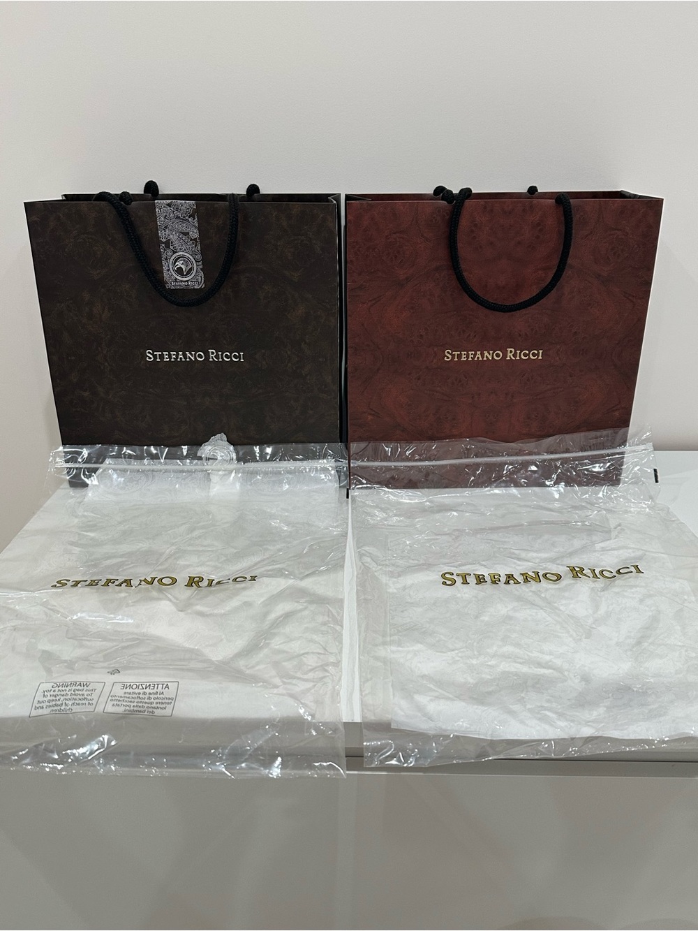 2 Stefano Ricci Paper Shopping Bags+(2xcello bags&tissue paper)|11.75x4.5x11.75”